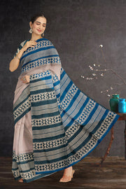 Beige Printed Tussar Silk Saree 10076294