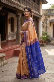 Cream Kanjivaram Pure Silk Saree with Contrast Border 10077891