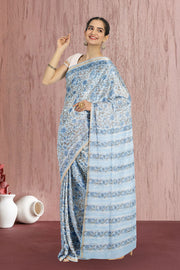 Blue Sanganeri Printed Silk Cotton Saree 10075713
