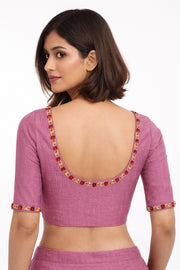 Mauve Aari Embroidered Tussar Silk Blouse 10069975