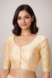 Cream Aari Embroidered Silk Blouse 10068936