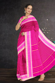 Pink Art Silk Kanjivaram Saree With Stripes Design 10076328