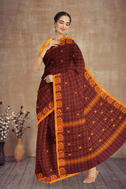 Brown Handloom Chettinad Cotton Saree 10075871