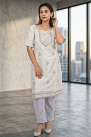 Grey Sequin Embroidery Viscose Silk Salwar Suit 10076192