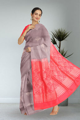 Metal Grey Borderless Kanjivaram Soft Silk Saree 10059800