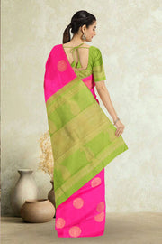 Hot Pink Pure Zari Borderless Kanjivaram Silk Saree 10059194