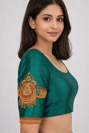 Peacock Green Aari Embroidered Kanjivaram Silk Blouse 10064341