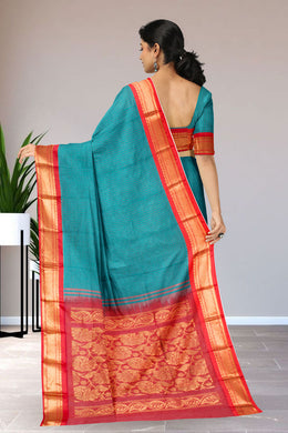 Bluish Green Handloom Gadwal Kuttu Cotton Saree 10061427