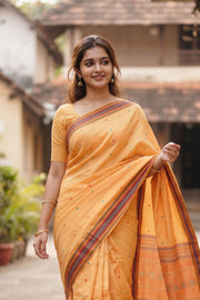 Sandalwood Orange Handloom Kanchi Cotton Saree 10071678
