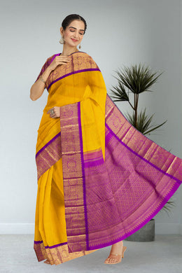 Mango Yellow Pure Zari Korvai Kanjivaram Silk Saree 10062496