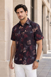 Black Half Sleeve Ajrakh Printed Cotton Mens shirt 10072721
