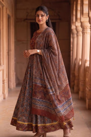 Red Hand Block Printed Chaniya Choli With Kota Doria Dupatta 10066317