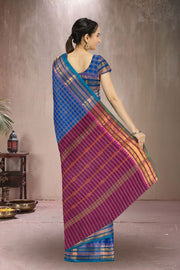 Blue Handloom Chettinad Cotton Saree Without Blouse 10072571