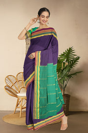 Kanjivaram Vegan Viscose Silk Saree Metallic Purple Color and Traditional Design 10075539