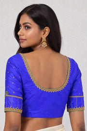 Royal Blue Aari Embroidered Kanjivaram Silk Blouse 10064345