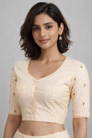 Cream Aari Embroidered Chanderi Silk Blouse 10068198
