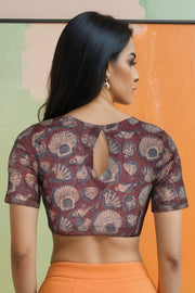Marron Hand Block Jahota Printed Cotton Blouse10074991