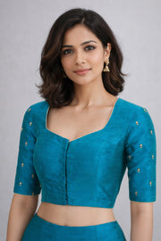 Blue Aari Embroidered Tussar Silk Blouse 10068931