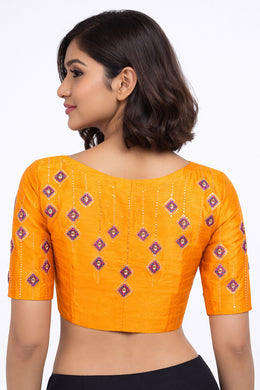 Yellow Aari Embroidered Tussar Silk Blouse 10068918