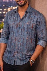Blue Full Sleeve Jahota Print Modal Silk Mens Shirt 10074378