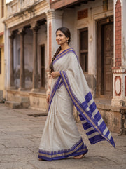 Ivory White Vegan Silk Kanjivaram Saree 10077930