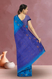 Blue Bengal Handwoven Jamdani Style Cotton Saree 10075347