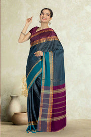 Blue Handloom Chettinad Cotton Saree 10075918