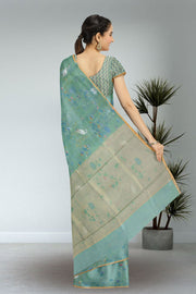 Blue Chanderi Printed Silk Cotton Saree 10075359