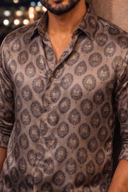 Grey Full Sleeve Vanaspathi Print Modal Silk Mens Shirt 10074059