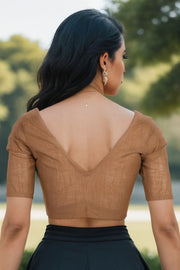 Brown Handcrafted Solid Cotton Blouse 10073658