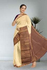 Cream Kanjivaram Vegan Silk Saree 10076045