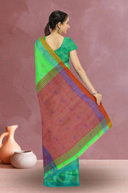 Green Bengal Handwoven Jamdani Style Cotton Saree 10075343