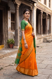 Orange Kanjivaram Silk Cotton Saree 10077969