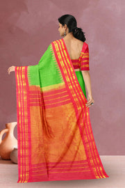 Gadwal Kuttu Weave Handloom Silk Saree in Parrot Green Colour with Chilly Red Zari Border & Pallu 10066244