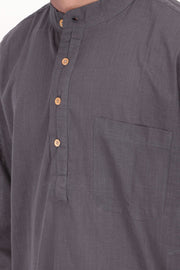 Grey Full Sleeve Slub Cotton Solid Style Men's Kurta 10074254
