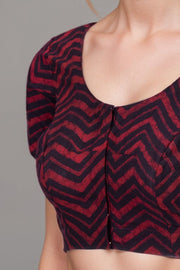 Maroon Zigzag Design Indigo Hand Block Print Cotton Blouse 10074592