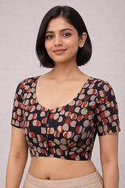 Black Hand Block Jahota Printed Cotton Blouse 10074495