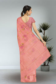 Peach Chanderi Printed Silk Cotton Saree 10075370