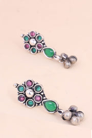 Multi Stone Oxidised Earring With Ghungroo