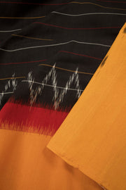 Black with Yellow Handloom Pochampally Ikat Cotton Saree - Avishya