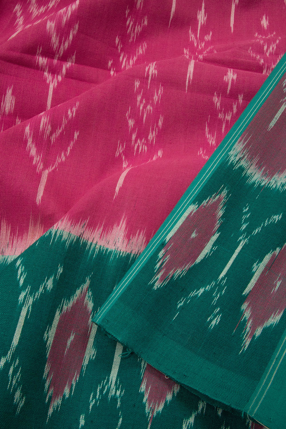 Pink with Blue Handloom Pochampally Ikat Cotton Saree - Avishya 