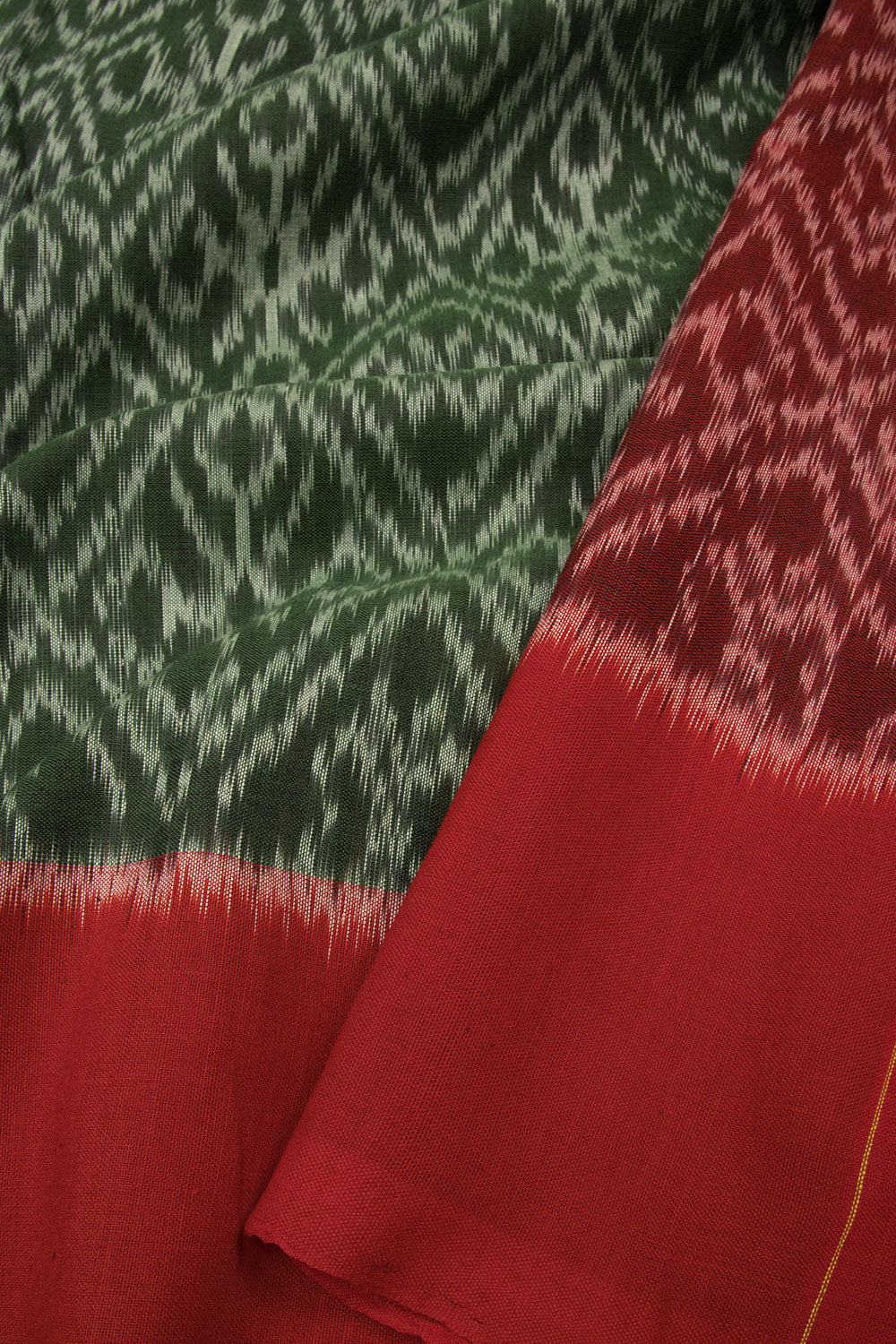 Dark Green with Maroon Handloom Pochampally Ikat Cotton Saree - Avishya