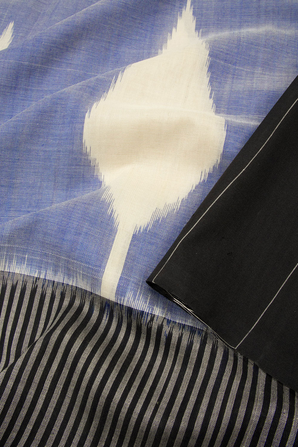 Steel Blue with Black Handloom Pochampally Ikat Cotton Saree - Avishya