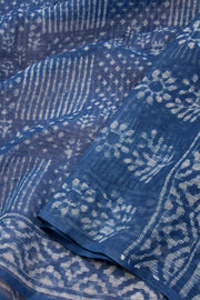 Blue Indigo Tribal Design Dabu Print Kota Cotton Saree 10074180