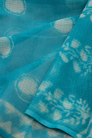 Vivid Sky-Blue Dabu Print Kota Cotton Saree 10074183