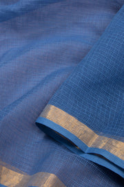 Steel Blue Solid Style Kota Cotton Saree with Contrast Blouse 10074185