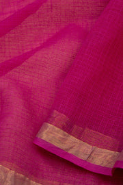 Magenta Pink Solid Style Kota Cotton Saree with Contrast Blouse 10074190