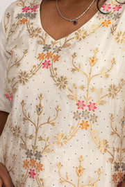 Cream Mukaish Embroidery Viscose Silk Co- ord Set 10076196