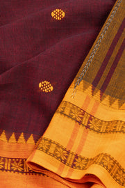 Brown Handloom Dhaniakhali Cotton Saree Without Blouse 10073006