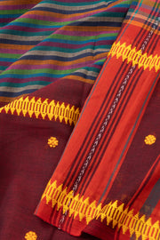 Multi Color Handloom Dhaniakhali Cotton Saree Without Blouse 10073010
